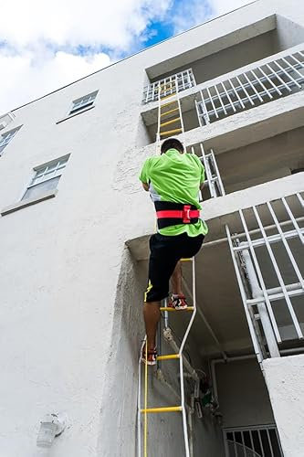 ISOP Feuerfeste Rettungsleiter 10m für Häuser mit 3 Stockwerken - Brandschutzleitern mit Haken und Sicherheitsgurt - Schnell zu Installieren und Einfach zu Verwenden