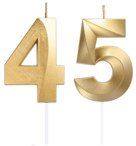 Velas de cumpleaños con números 45/54, velas doradas para cumpleaños, velas en forma de números, decoración para tartas de cumpleaños, fiestas, bodas, fiestas de empresa, aniversarios, cumpleaños