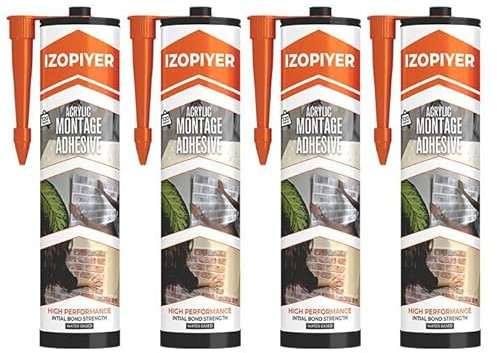 IZODEKOR Montagekleber – hochfester Acryl-Klebedichtstoff für Wandpaneele, Holz, Fliesen, Glas und mehr | Sofortige Greifformel für Heimwerker- und Bauprojekte | 4er-Pack 300 ml