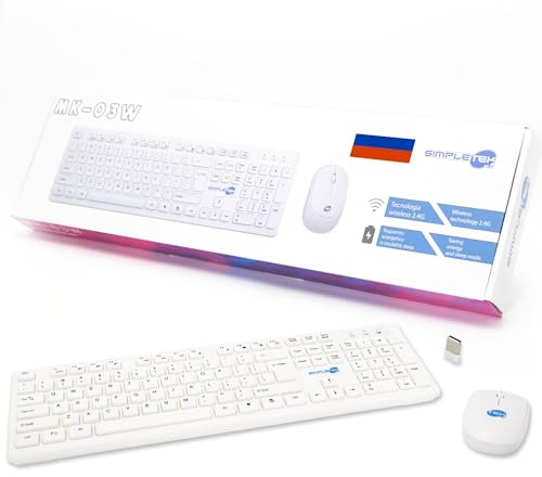 Simpletek - 2,4G trådlös mus och tangentbordssats RU Rysk layout | QWERTY ryskt tangentbord med numerisk knappsats ergonomisk mus 3 knappar USB-mottagare