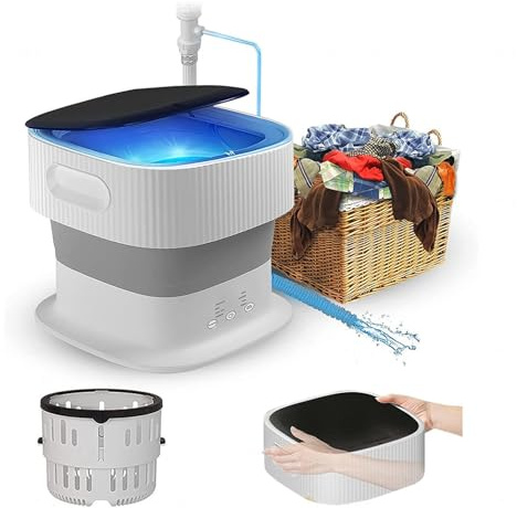 Minilavadoras Portatiles ， Lavado PortáTil Plegable 9L Con Luz Azul Y Diseño De Iones De Plata ， Lavadora Plegable para,el Hogar,Viajes,Ropa Interior