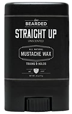 Live Bearded Mustache Wax Stick, 0.35 oz - Made in the USA with All-Natural Ingredients - Medium Hold Stache and Beard Styling for Men | Straight Up - Fragrance-Free