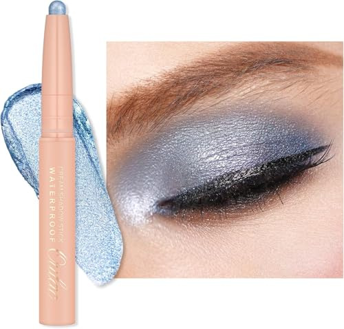 Oulac Stick blå ögonskugga, lång livslängd och vattentät, högpigmenterad och metallisk finish, rynkfri ögonmakeup, vegan, 3,8 g (18) kareless whisper
