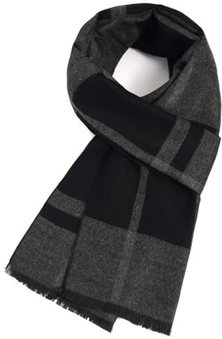 SGQTZDZQ Men's Cashmere Tartan Scarf - Winter Neck Scarf for Men, Great Gift (Dark Grey Tartan)