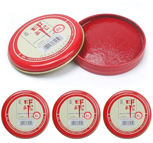 3 timbri in pasta di inchiostro rosso, per calligrafia rotonda, timbro di inchiostro rosso, per sigillare la pittura cinese, per Hanko Name Chop o Inkan (30 g per uno, colore rosso)