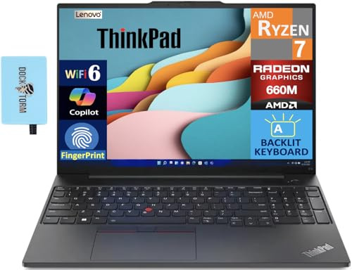 Lenovo ThinkPad E16 Business Laptop 16.0 WUXGA Display (AMD Ryzen 7 7735U, 32GB DDR5, 512GB M.2 PCIe SSD, AMD Radeon 660M, Backlit KB, Fingerprint, Thunderbolt 4, Win 11 Pro) w/Dockztorm Hub