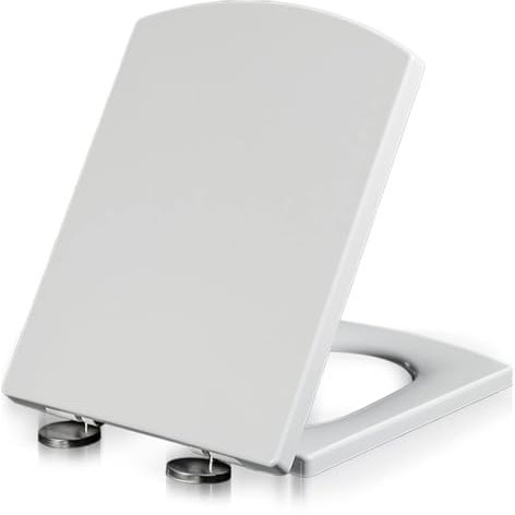 Abattant de toilette carré en plastique blanc avec fermeture douce et charnières réglables, libération rapide, nettoyage facile, siège de toilette rectangulaire pour petites salles de bains