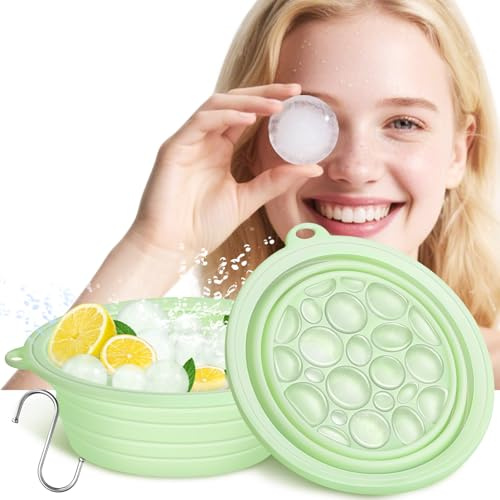 Upgraded Face Bowl for Ice with Built-In Icetray, Collapsible Silicone Face Ice Bath Bowl with S-Hook, Portable Facial Cold Plunge Ice Therapy for Skin Tightening & Acne Relief - Home & Travel(Green)