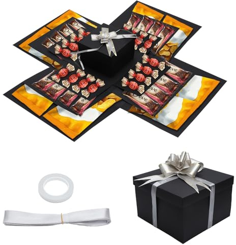 TMZELOA Caja de sorpresa de 5 capas Caja de regalo negra Caja de explosión DIY con tapa, caja de regalo creativa para cumpleaños, boda, viaje, aniversario, San Valentín, Navidad