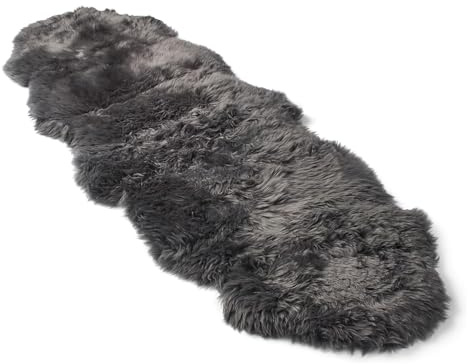 Infinity Leather Tapis Luxe en Peau de Mouton véritable 100% Laine Naturelle, Doux, Soyeux et Moelleux. Idéal pour Chambre, canapé ou Sol. Chaud et Respirant. Parfait! (180 x 60 cm) (Charbon de Bois)