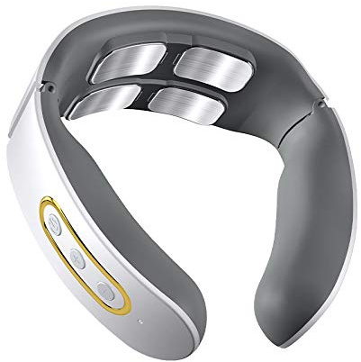 CRECAD Masajeador eléctrico para el cuello con calor, impulsos eléctricos contra el dolor y la tensión, masajeador portátil inalámbrico para el cuello, 6 modos y 9 niveles