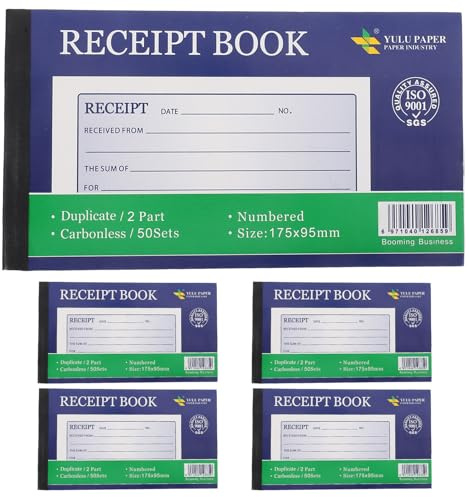 UTHCLO 5 Pièces Carnet de Reçus Parties Bloc Facture Autocopiant Compact Carnet Commande pour Petites Entreprises Suivi Facture et Paiement Professionnel