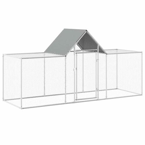 Galvanised Steel Chicken Coop with Water Resistant Roof, Lockable Door and Wire Grid, 3x1x1.5 m, Spacious Hen House for Garden Poultry