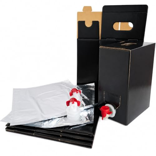 Taninea Bag in Box Vacío 3 litros con Grifo Vitop – Pack 5 Cajas Negras con Bolsa Metalizada de Uso Alimentario – Envase para Vino, Aceite, Mosto y Agua sin Gas