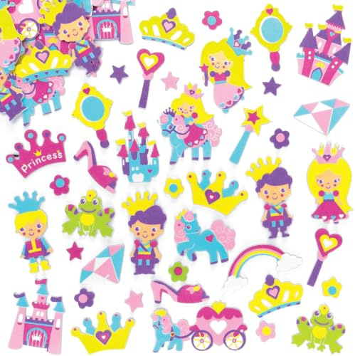 Baker Ross ET596 Princess Foam Stickers (Pack of 120) For Kids Decorating Activities, Scrapbooking and Card Making