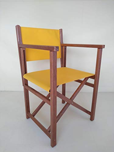 AUTENTICA Silla Menorquina - Silla Director - Silla Plegable en Madera para TERRAZA y Jardin en Color Brandy Y Tela ACRILICA Color Amarillo