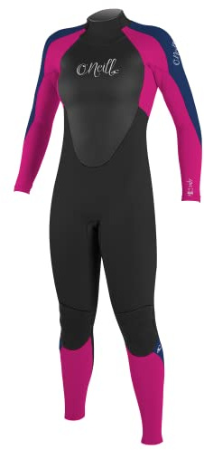 O'Neill Girl's Epic 3/2mm Back Zip Full Wetsuit, Black/Berry/Navy, 6