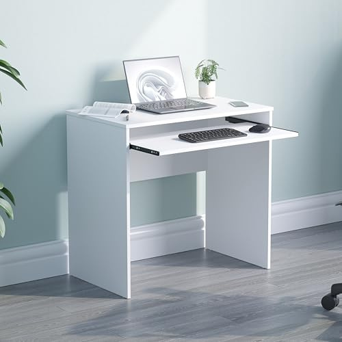 Vida Designs Huby Small Computer Desk, Home Office Compact PC/Laptop Table, Gaming Study Portable, Workstation with Keyboard Tray, Furniture, White