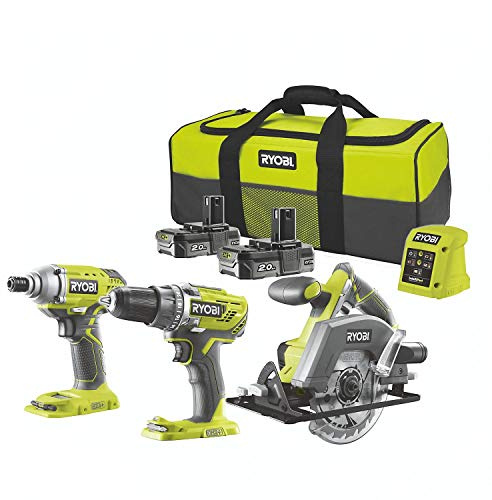 Ryobi 18v Triple Kit Combi Drill, Impact Driver & Circular Saw 2X 2.0Ah Li-ion Batteries & Charger