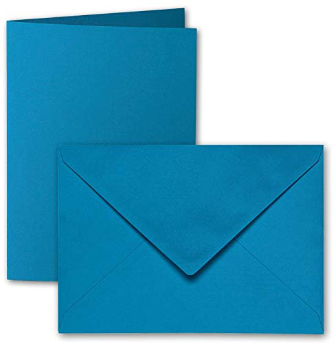ARTOZ 25x DIN B6 Faltkarten-Set mit Umschlägen - Petrol (Blau) - 120 x 169 mm - gerippte Bastelkarten blanko mit Brief-Umschlägen - 220 g/m²