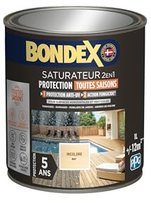 BONDEX - Saturateur Terrasse Bois Intérieur & Extérieur - Idéale pour Rénover, Décorer et Protéger - À Base d'Eau - Haute Protection - Anti-UV, Anti-Grisaillement - Mat - 1L - Incolore