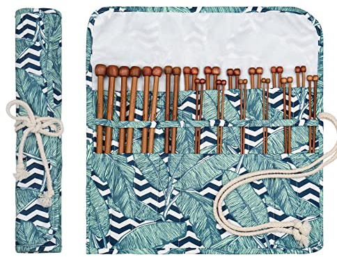 Aeelike Ensembles d'aiguilles à tricoter en bambou avec étui, 18 paires d'aiguilles à tricoter simples en bambou de 2,0 à 10,0 mm, aiguilles à tricoter courtes en bambou