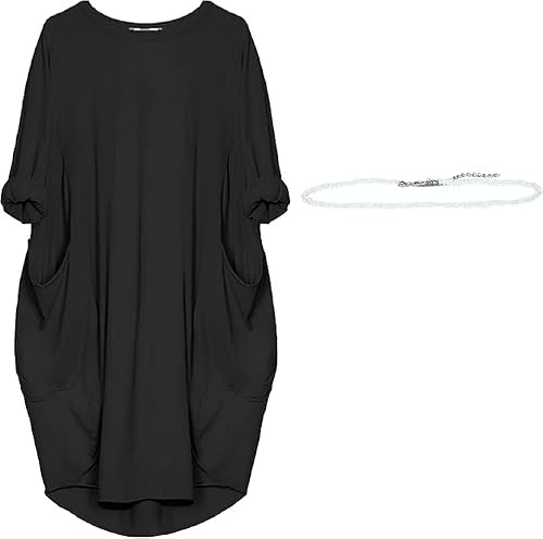 aromm Women Crew Neck T Shirt Dress Loose Plain Casual Plus Size Midi Dress with Pockets