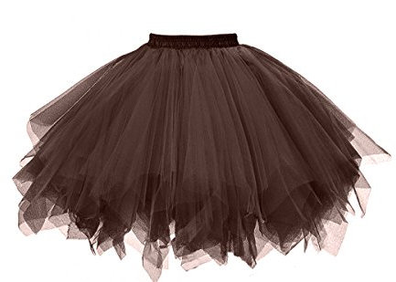 GOOBGS Damen 50er Ballettrock Multi-SchichtenVintage Ballet Blase Firt Tulle Petticoat Puffy Tutu Braun Medium