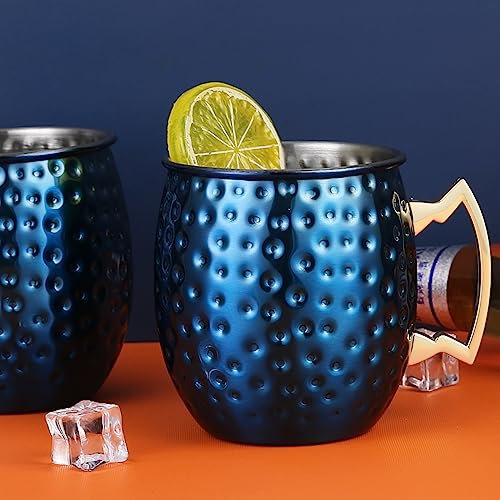Faizee Möbel Moscow Mule Becher Blau 500 ml Handgemachter Kupferbecher Moskau Mule Kupfertassen
