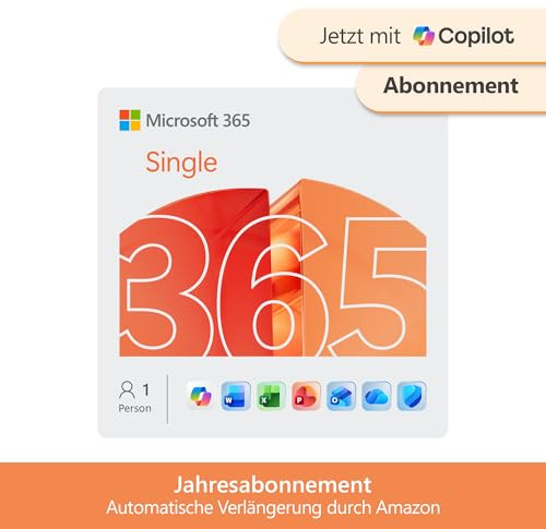 Microsoft 365 Single | 1 Jahr | 1 Person | Office Apps mit KI | 1 TB Cloudspeicher | Abo mit automatischer Verlängerung