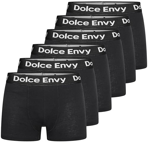 DOLCE ENVY 6-Pack Mens Boxers Shorts with Elastic Waistband Cotton Fitted Breathable Underwear Suitable for any Occasion (UK, Alpha, L, Regular, Regular, 6 BLACK)