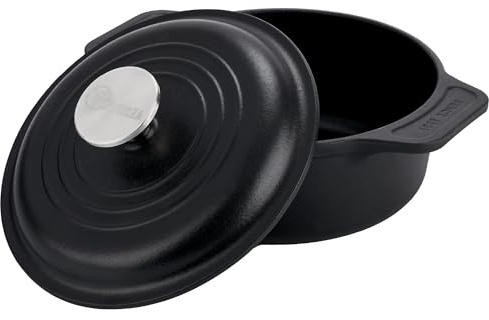 Victoria Dutch Oven Induction Cast Iron Seasoned 20cm/1,9L, Seasoned Cocotte for Creating Non-Stick, Toxin-Free, PTFE-Free, Suitable for Barbecue, Oven, Ceramic Hob, Gas