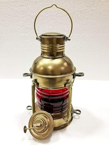 Generic Lampada in ottone antico vintage lampada a olio lanterna nautica lampada nautica barca appeso olio lanterna lampada decorazione casa Natale, media, trasparente