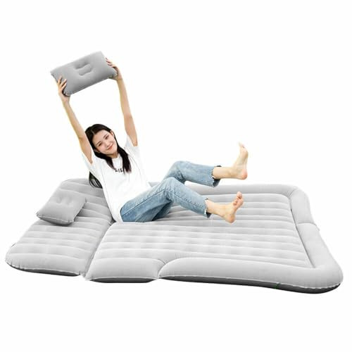 Materasso per auto, SUV gonfiabile, da campeggio, gonfiabile, gonfiabile, da viaggio, pompa ad aria, in PVC, per bagagliaio, gonfiabile, per auto, sedile a 2 pompe mobili (grigio)