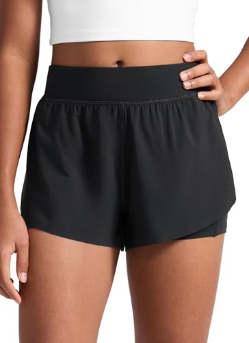 CRZ YOGA Mädchen 2 in 1 Dolphin Athletic Shorts Schwarz L