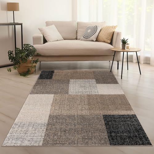 TT Home Wohnzimmer Teppich Kurzflor Flur Schlafzimmer Jugendzimmer Meliert Esszimmer Modern Geometrische Muster, Farbe: Braun, Größe:60x110 cm