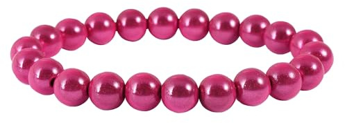 Akzent Armband mit Farbenfrohen Kunstperlen in 8, 10 und 12mm - Elastisches Sommer Kugelarmband in 13 Farben Geschenkidee (Perlendurchmesser: 10mm, Pink)