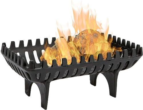 Unibos Freestanding 16 INCH CAST Iron Fire Basket | Solid Fuel Wood Log Coal | for Open fireplaces | Large Cast Iron Sturdy Fireplace Accessory | Suitable for Indoor or Outdoor