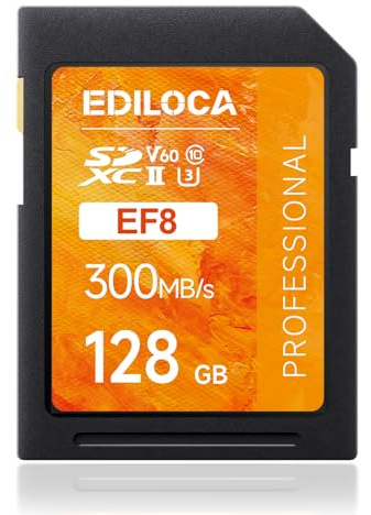 V60 UHS-II SD-kort 128 GB, minneskort SDXC med upp till 300 MB/s läsning, 100 MB/s skrivning för 4K/6K-video och professionell fotografering (U3, V60, klass 10, UHS-II SD-kort) – EF8_128 GB