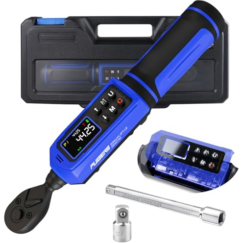 PUIBERS Llave dinamométrica digital de 3/8 pulgadas, 0.66-44.3 pies, LB (0.9-60 Nm), llave dinamométrica electrónica ± 1% de precisión, 5 unidades, con barra de extensión adaptador de 1/4 pulgadas