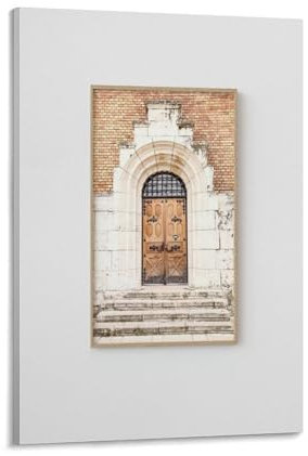 XYSWDD Stampa su tela marrone con vista sulla città, con paesaggio sulla porta, decorazione artistica da parete, per casa, bar, ristorante, garage, caffetteria, idea regalo, 50 x 75 cm
