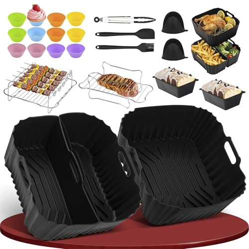 Pietuley 29 Pezzi Teglia Accessori per Friggitrice ad Aria Cosori 5,5L/6L, Silicone Contenitori Friggitrice ad Aria per Russell Hobbs 8L / Cecotec 6L, Accessori Airfryer Philips Ninja da 4,5-8L