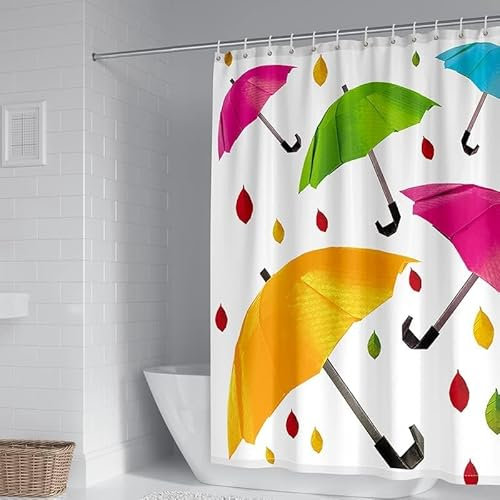 Cortina Ducha 240x200 cm 3D Paraguas de Colores, Cortina de Ducha Antimoho Gota de Agua, Cortinas de Baño Impermeable Lavable Poliéster Cortinas Bañera con 12 Ganchos, Shower Curtian a1854
