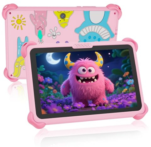 VESWWE Tablet per Bambini 7 Pollici 32GB Android Tablet Bambini con WiFi Custodia Protettiva Controllo Genitori Software di Apprendimento Preinstallato 3 a 6 anni (Rosa)