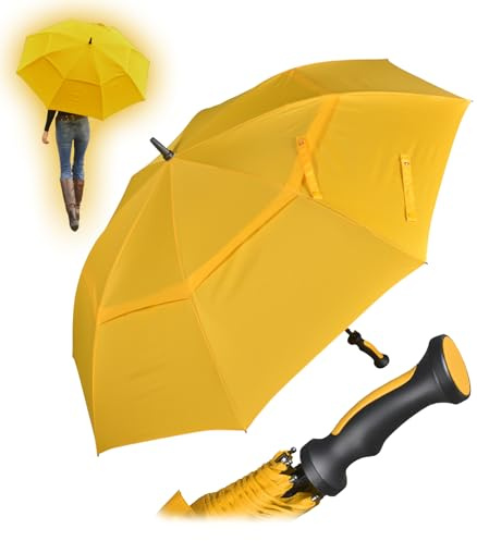 iX-brella Paraguas de golf de fibra XXL de 130 cm, automático, doble techo con funda de ventilación, amarillo, 130 cm