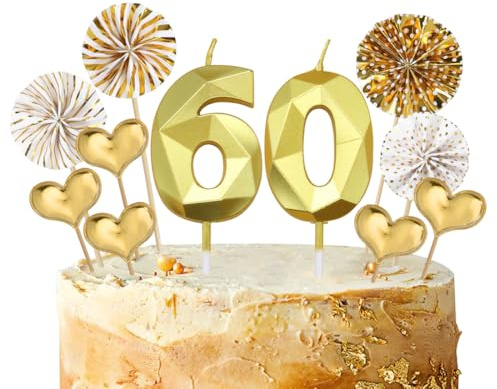 Velas Cumpleaños Números 60,3D Velas Cumpleaño Numéricas,Decoracion 60 Cumpleaños,Decoracion de Tartas,Vela Número para Pastel,Vela Numeros para Fiestas,Bodas,Decoración