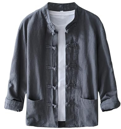 Camicia tradizionale da uomo, a maniche lunghe, con bottoni a rana cinese, tessuto leggero, giacca elegante per occasioni estive e culturali
