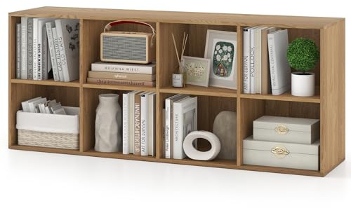 COSTWAY Libreria Scaffale a 8 Cubi Aperti, Libreria Bassa in Legno Salvaspazio, Scaffale Espositivo per Camera da Letto, Soggiorno, Salotto, Ufficio e Studio, 121,5 x 29 x 61 cm (Naturale)