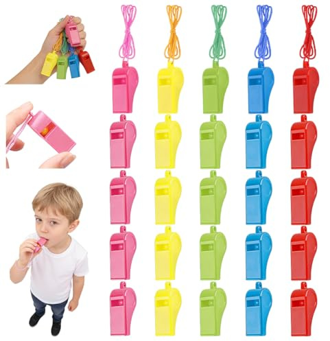 KAHZOR 30 Silbatos – Silbatos de Plástico Coloridos con Cordón, Árbitro para Deportes Escolares, Fútbol, Entrenamiento de Mascotas y Actividades Deportivas, para Emergencias y Juegos