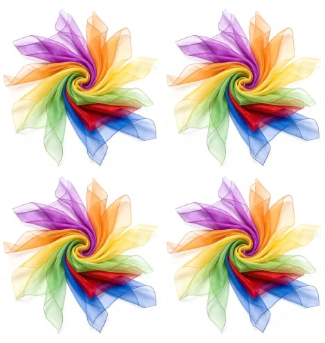 DEIAALOVE 24 Pcs Colorful Silk Juggling Scarves for Dance, Magic Tricks, Performance Props